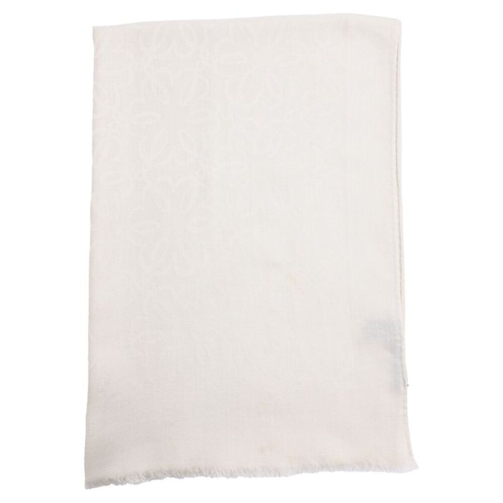 Loewe Anagram Fringed Scarf White Cashmere